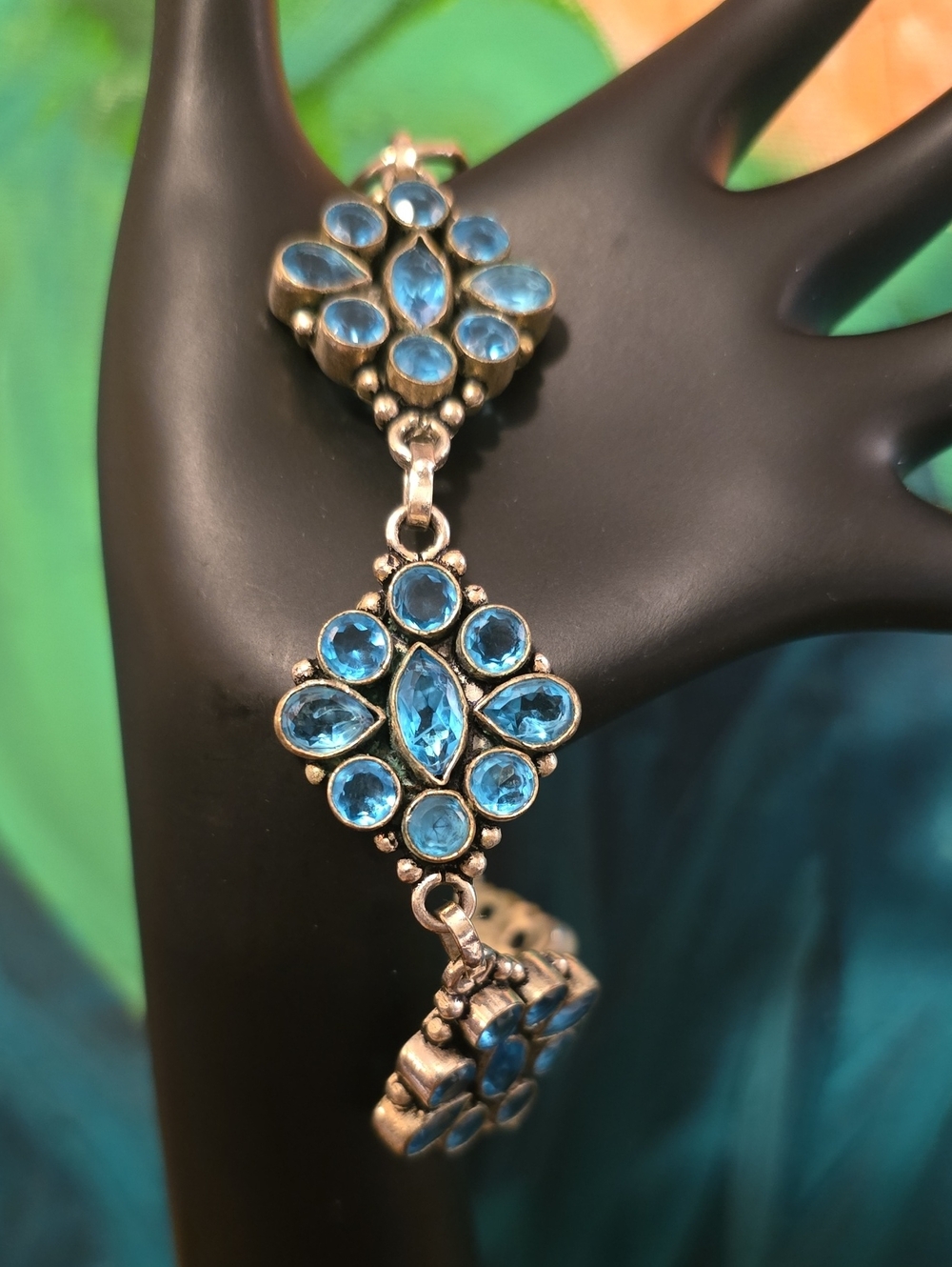 Blue Gemstone Cluster Bracelet - Sterling
